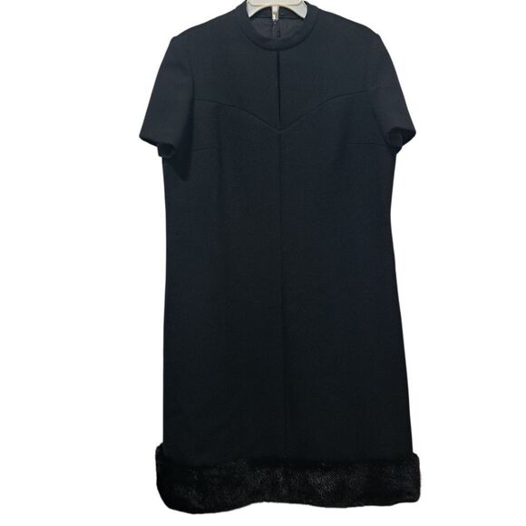 Vintage 80's Minimalist Union Made Talon Wool Blend Fur Trim Detail Black Sz 16 - Picture 1 of 15